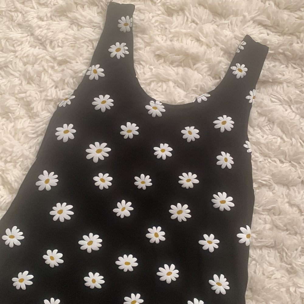 VINTAGE 90s Black Sunflower Mini Dress - Picture 3 of 4
